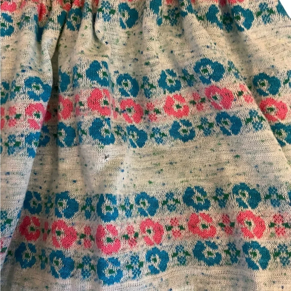 Vintage 70s Cozy Knit Teal & pink turtle neck  w/ Floral Pattern Dress